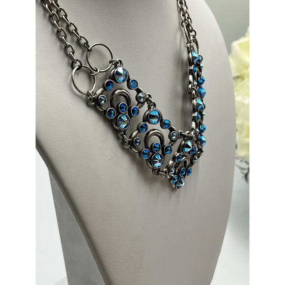 Touchstone TCS Crystal by
SWAROVSKI Blue AB Crystal Silver
Tone V Bib Necklace - Picture 3 of 8